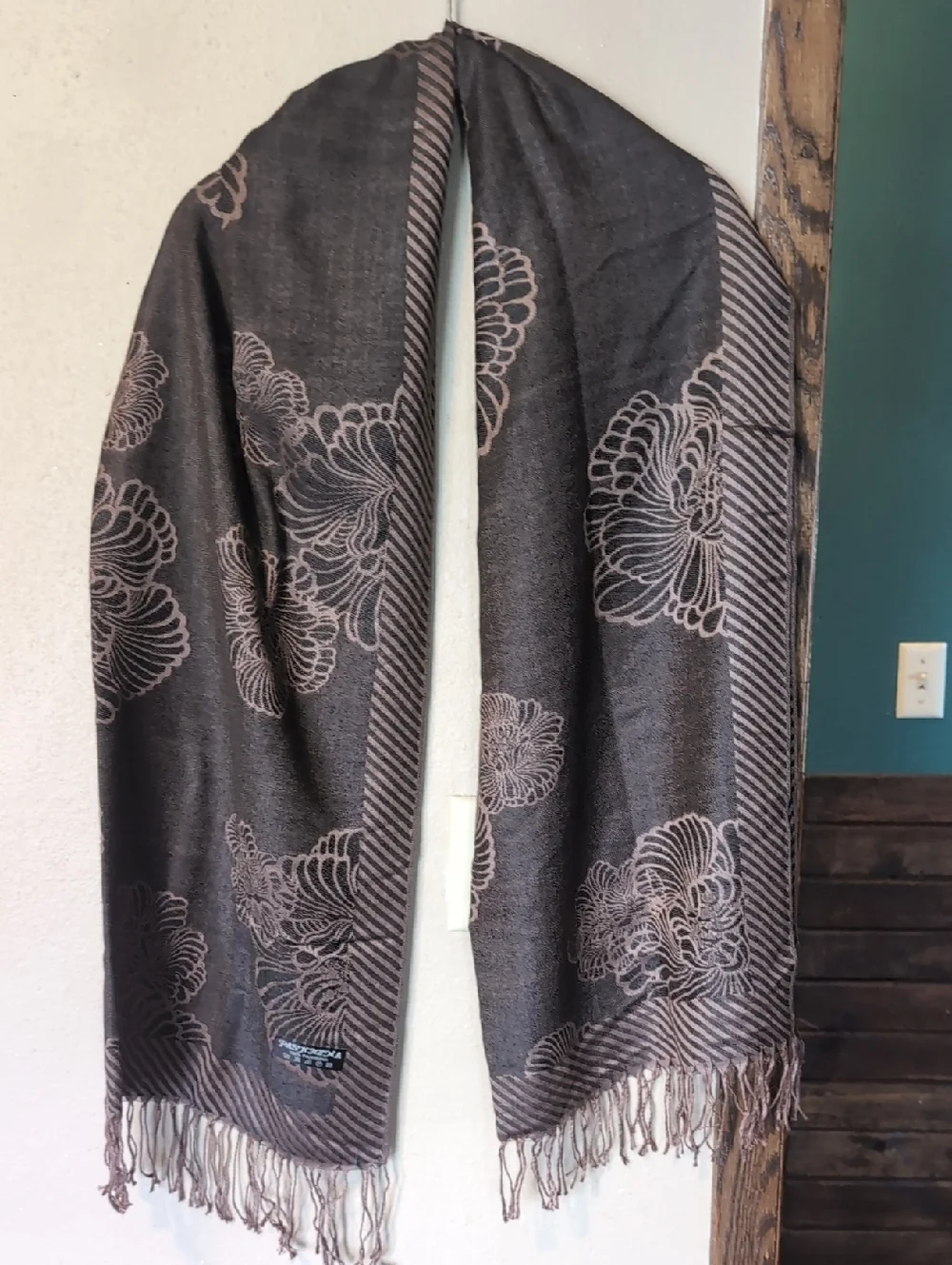 Pashmina Brown and Taupe Woven Floral Jacquard Scarf
